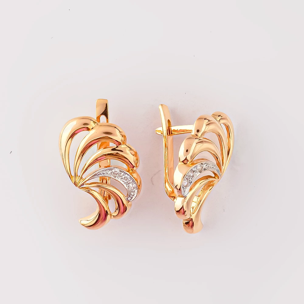 Серьги с фианитом из красного золота 585 пробы