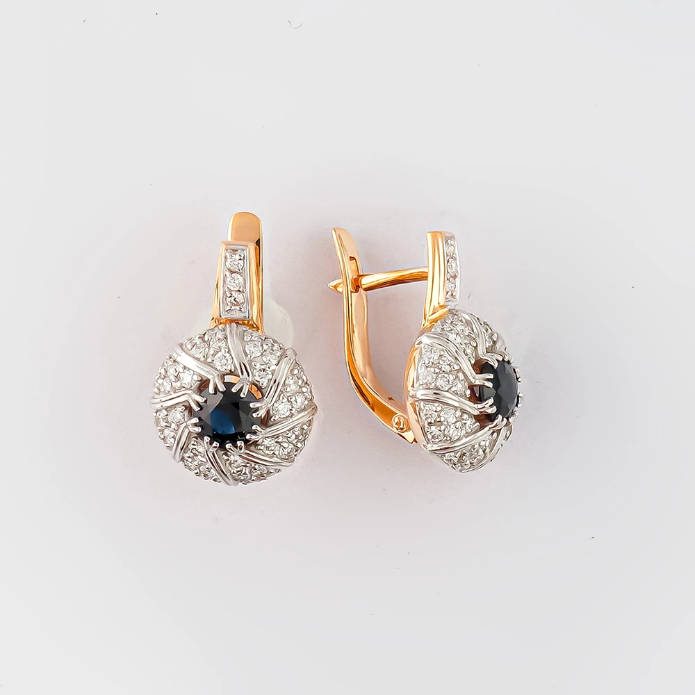 Серьги с сапфиром из красного золота 585 пробы