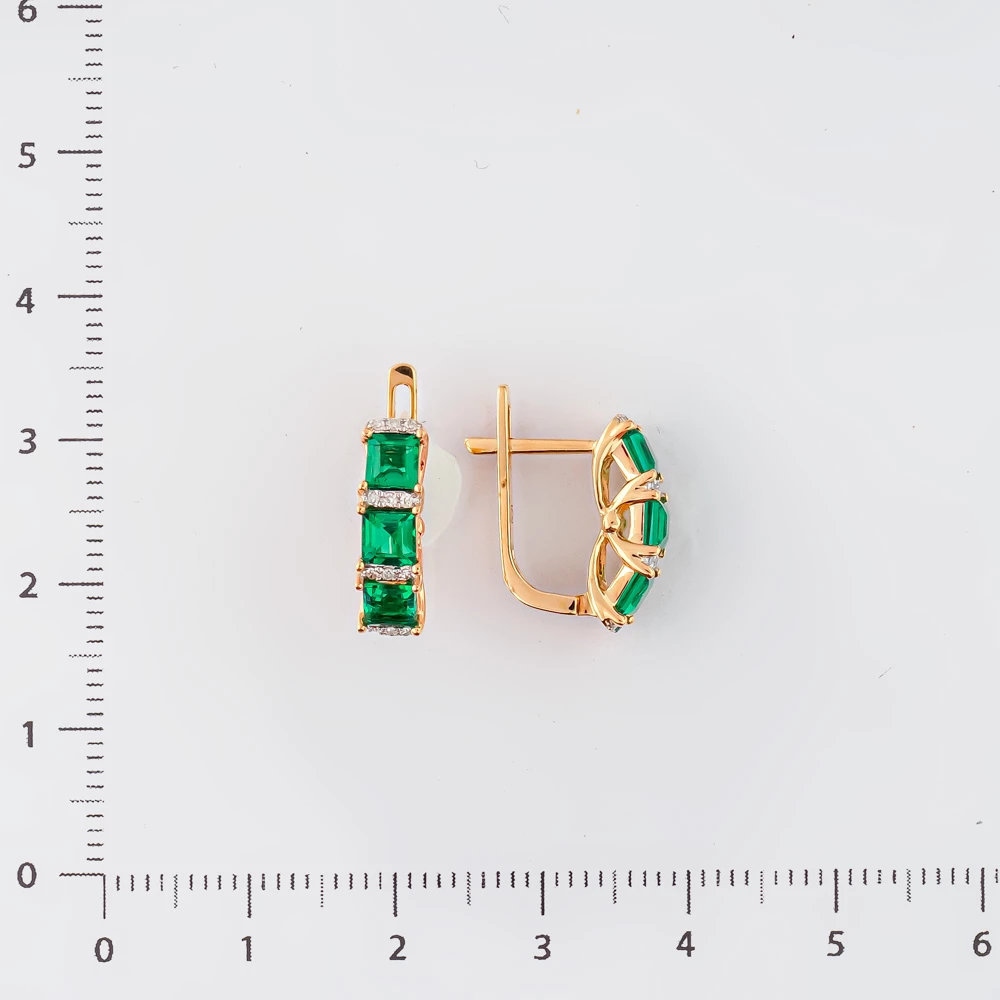 Серьги с изумрудом синтетическим из красного золота 585 пробы