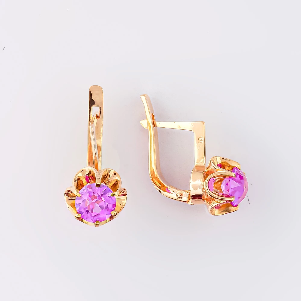 Серьги с фианитом из красного золота 583 пробы