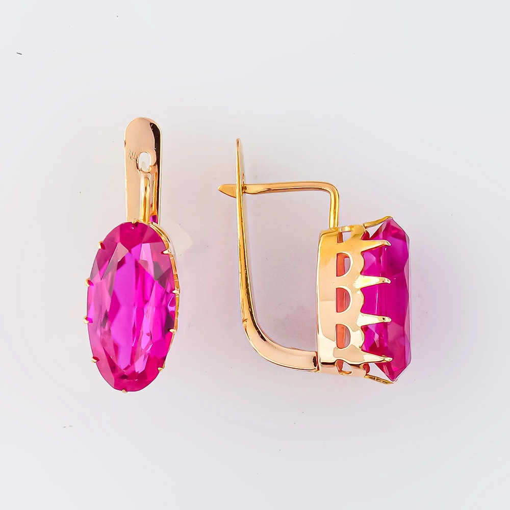 Серьги с фианитом из красного золота 583 пробы