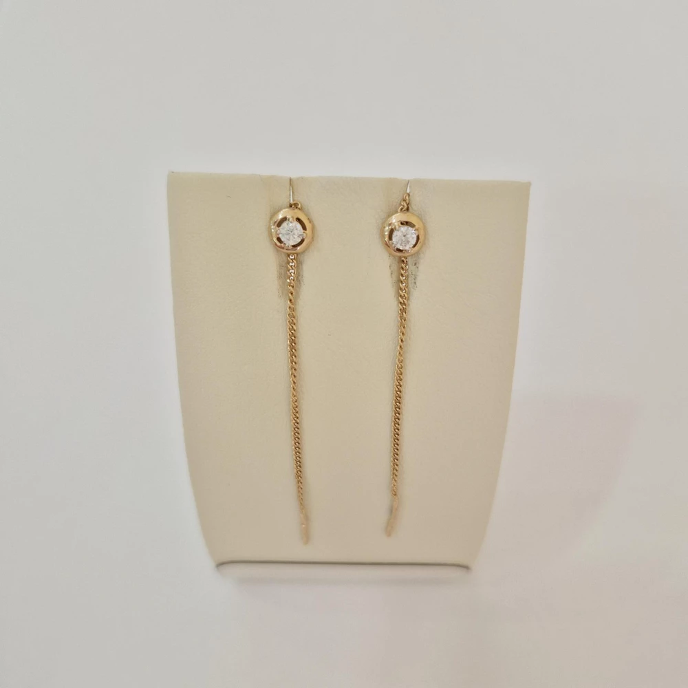 Серьги-продевки с фианитом из красного золота 585 пробы