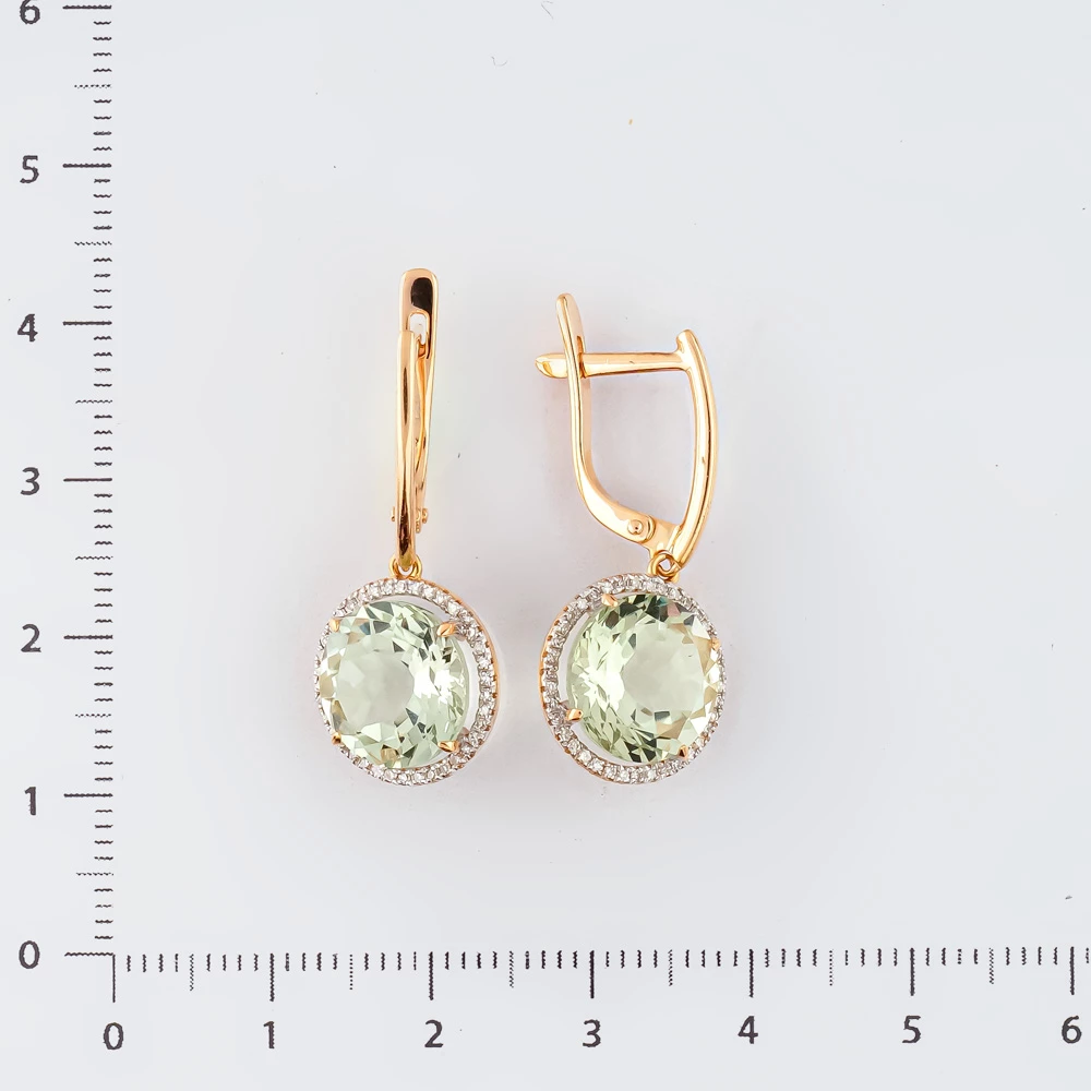 Серьги с празиолитом из красного золота 585 пробы