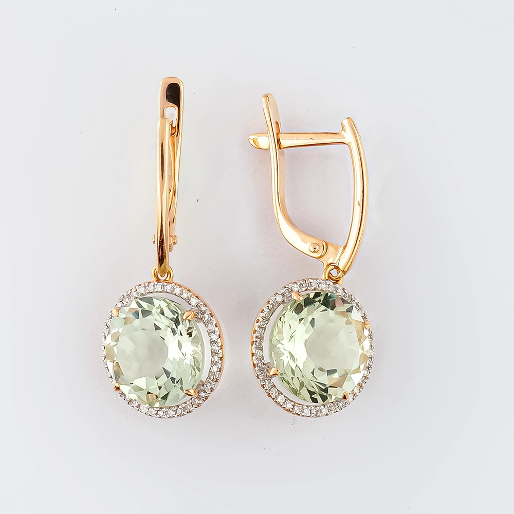 Серьги с празиолитом из красного золота 585 пробы