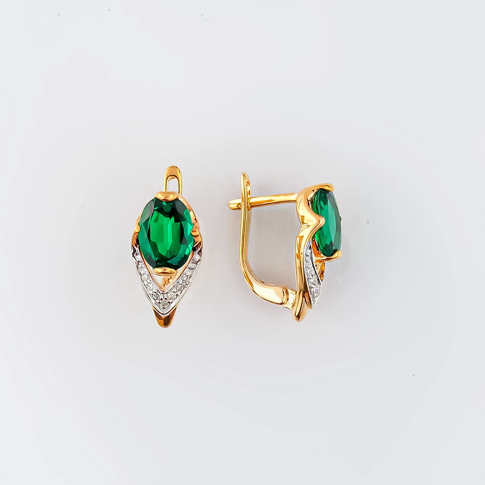 Серьги с изумрудом синтетическим из красного золота 585 пробы
