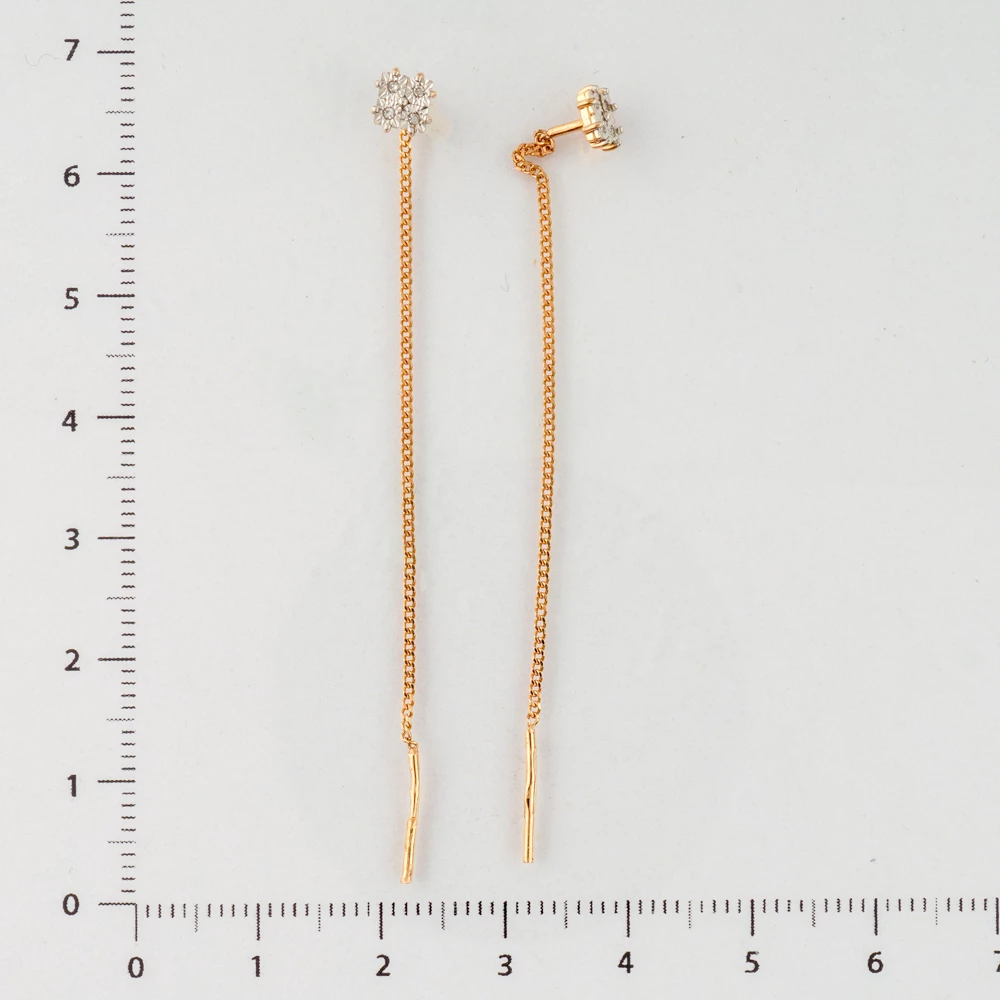 Серьги-продевки с бриллиантом из красного золота 585 пробы