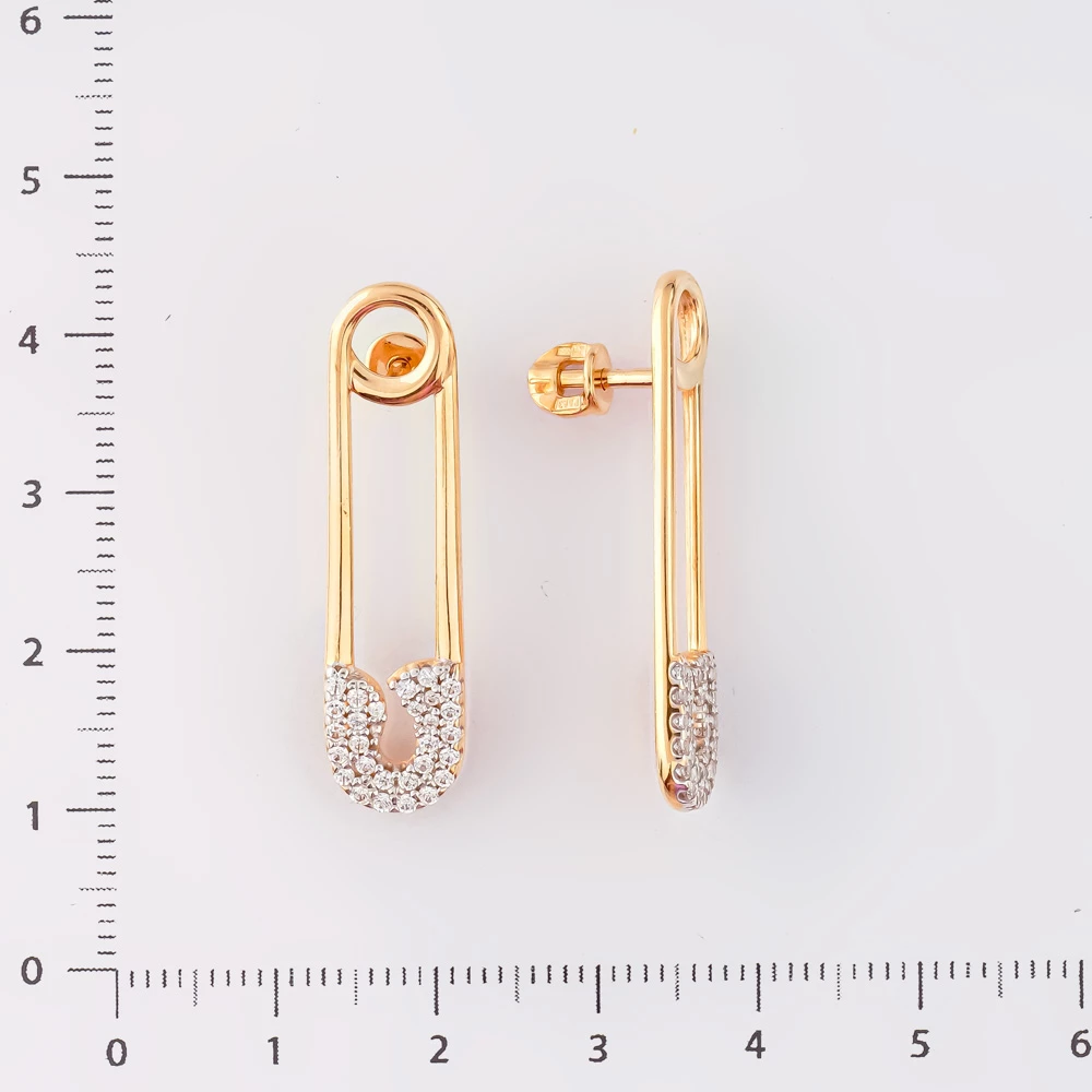 Серьги с фианитом из красного золота 585 пробы