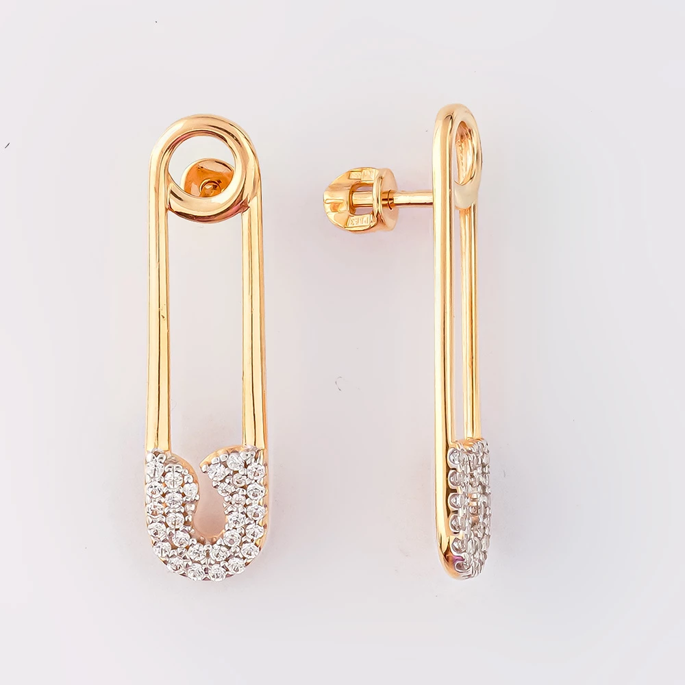 Серьги с фианитом из красного золота 585 пробы