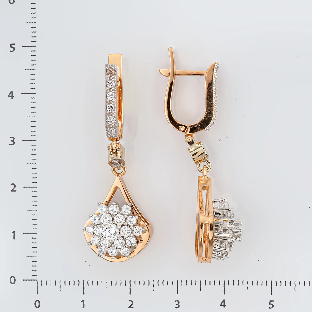 Серьги с фианитом из красного золота 585 пробы