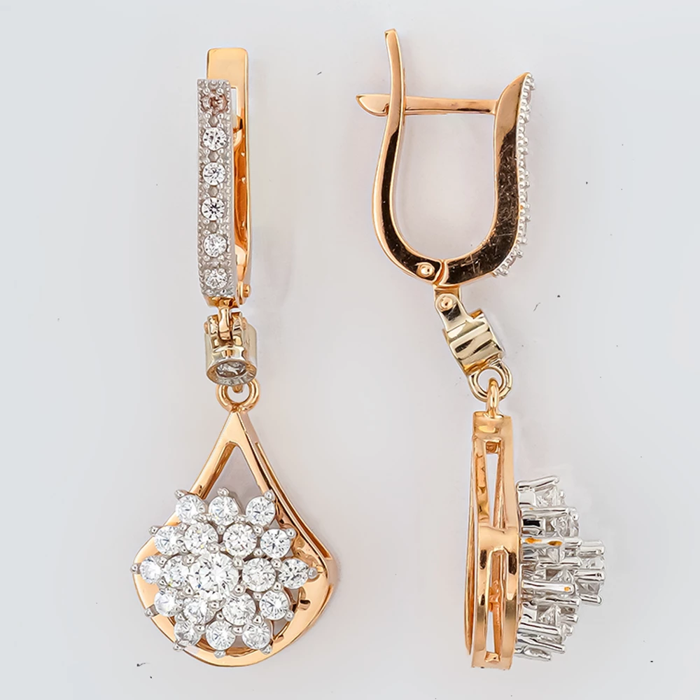 Серьги с фианитом из красного золота 585 пробы