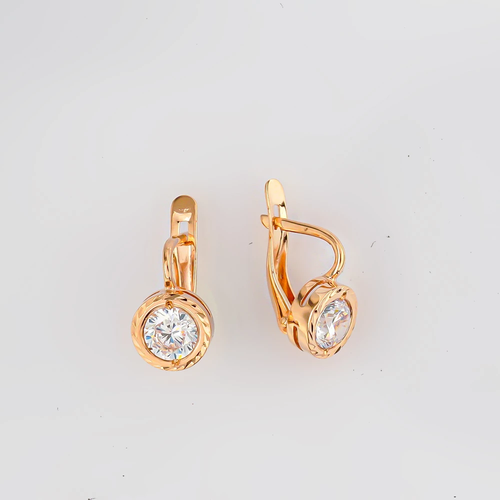 Серьги с фианитом из красного золота 585 пробы