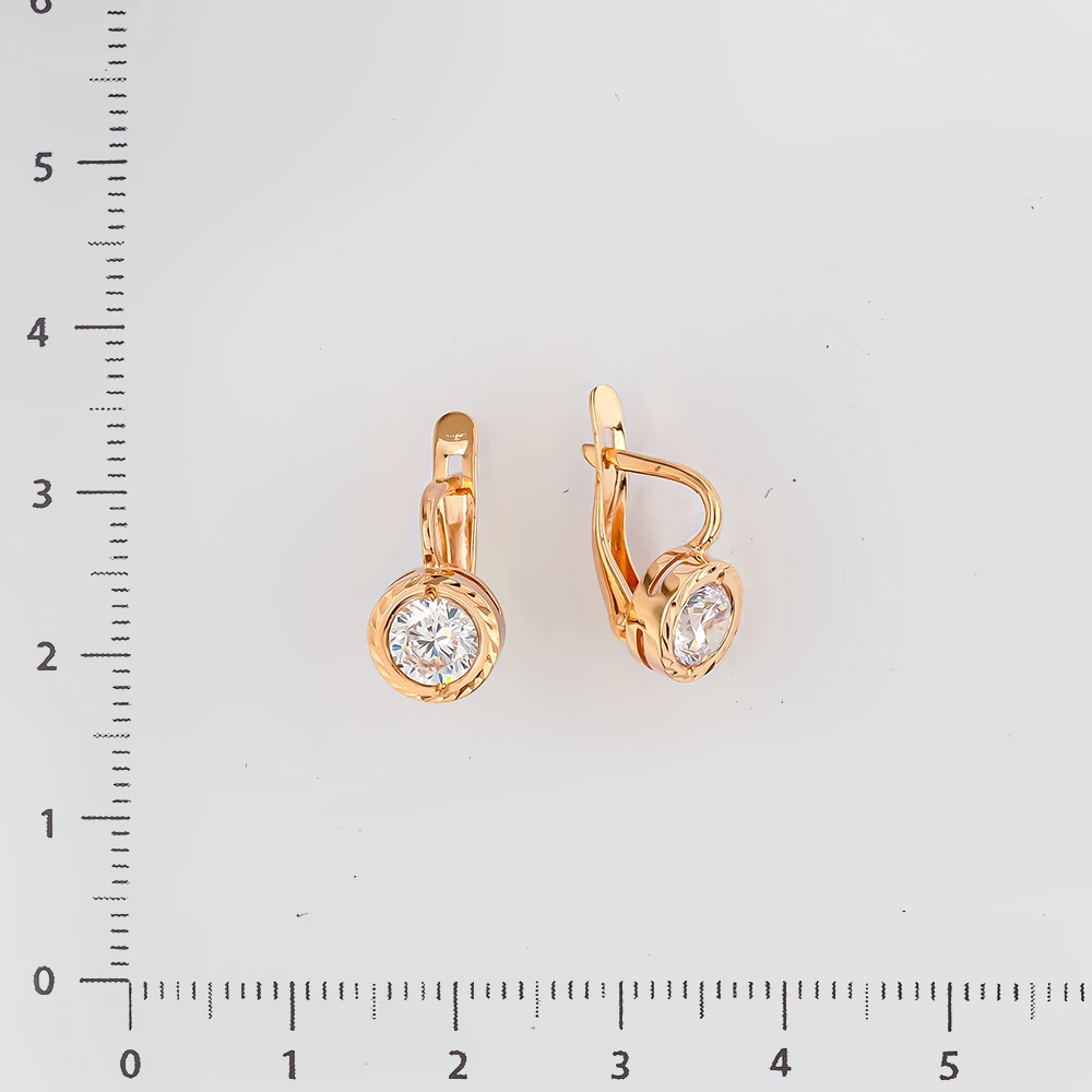 Серьги с фианитом из красного золота 585 пробы