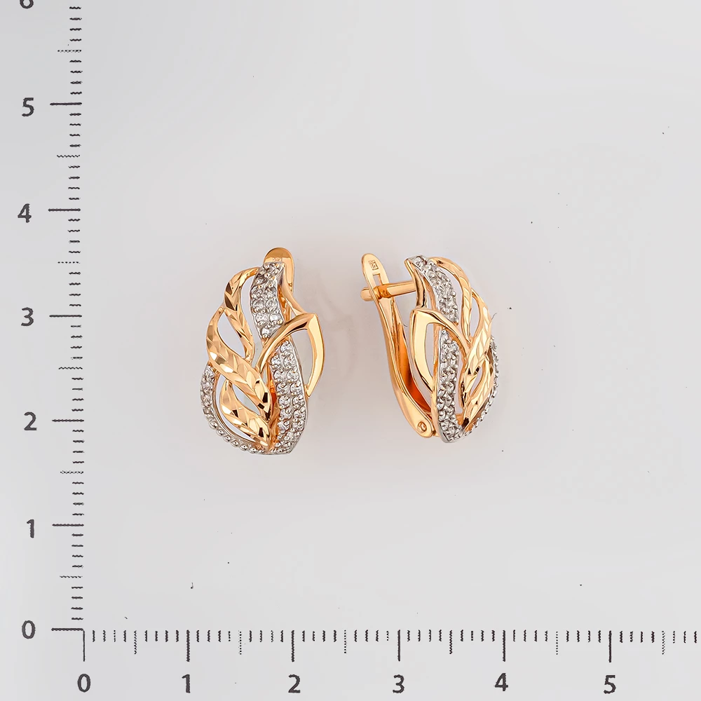 Серьги с фианитом из красного золота 585 пробы