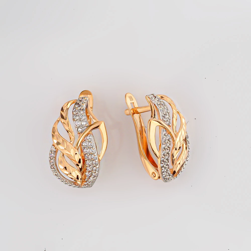 Серьги с фианитом из красного золота 585 пробы