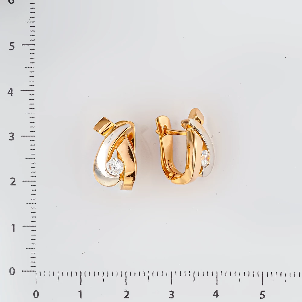 Серьги с фианитом из красного золота 585 пробы