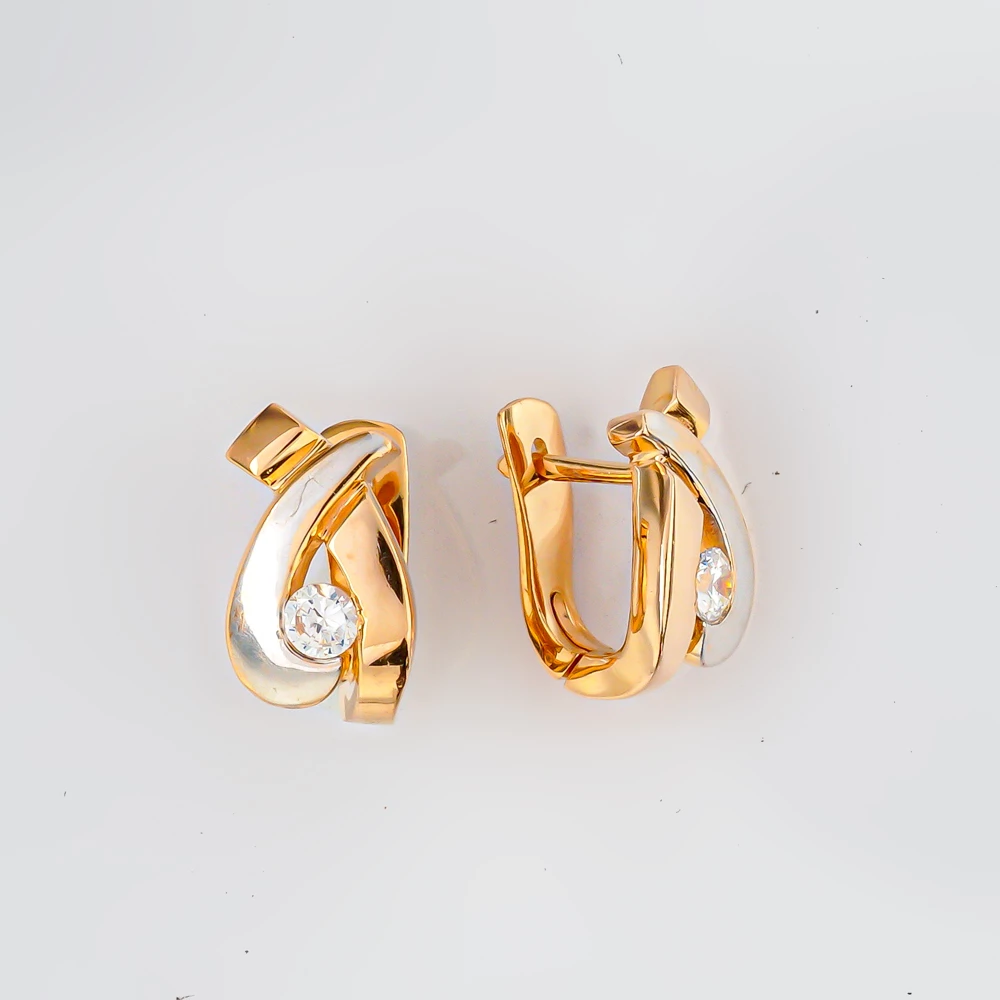 Серьги с фианитом из красного золота 585 пробы