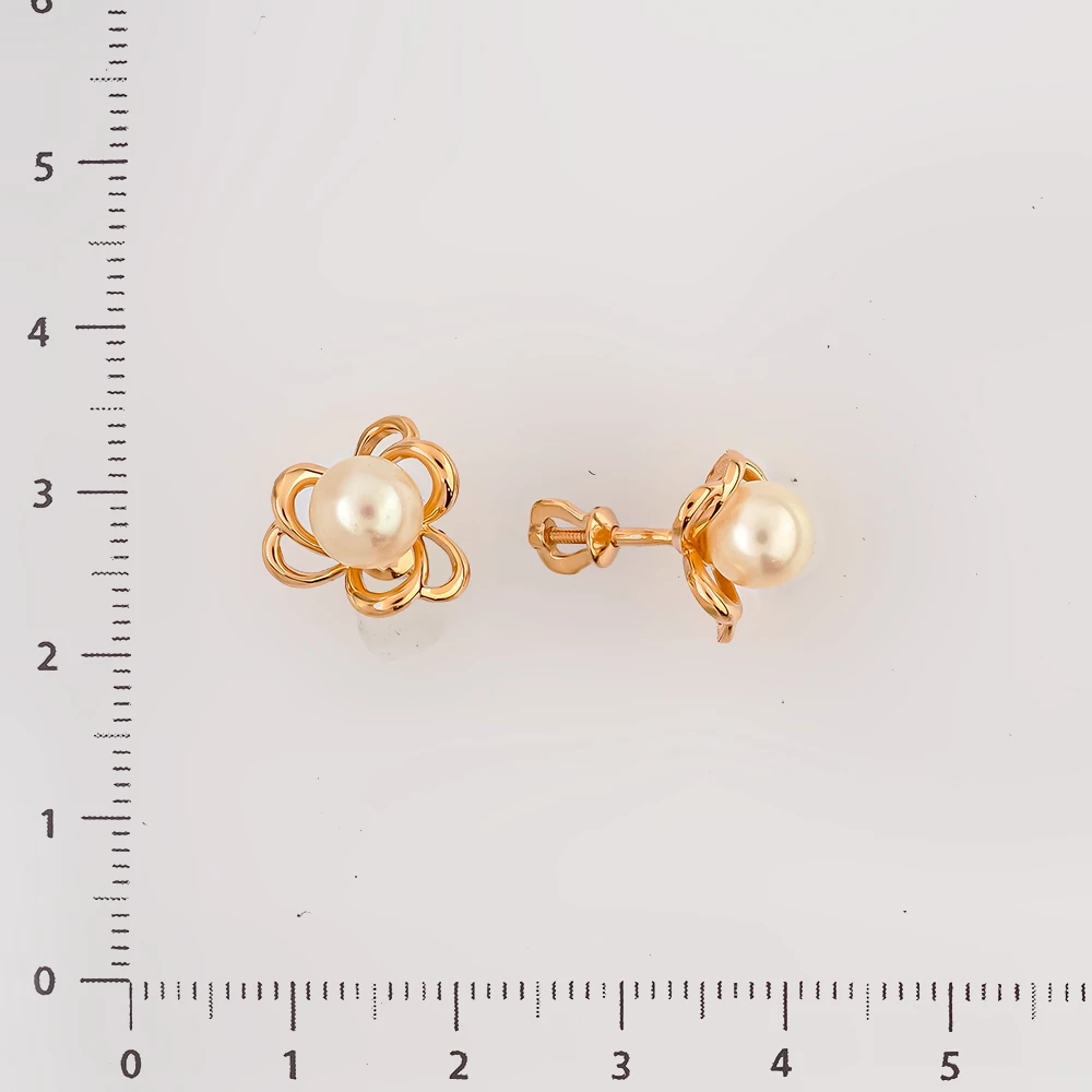 Серьги с культивированным жемчугом из красного золота 585 пробы