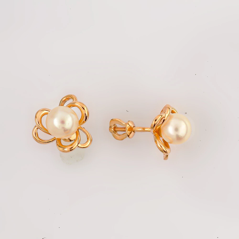 Серьги с культивированным жемчугом из красного золота 585 пробы