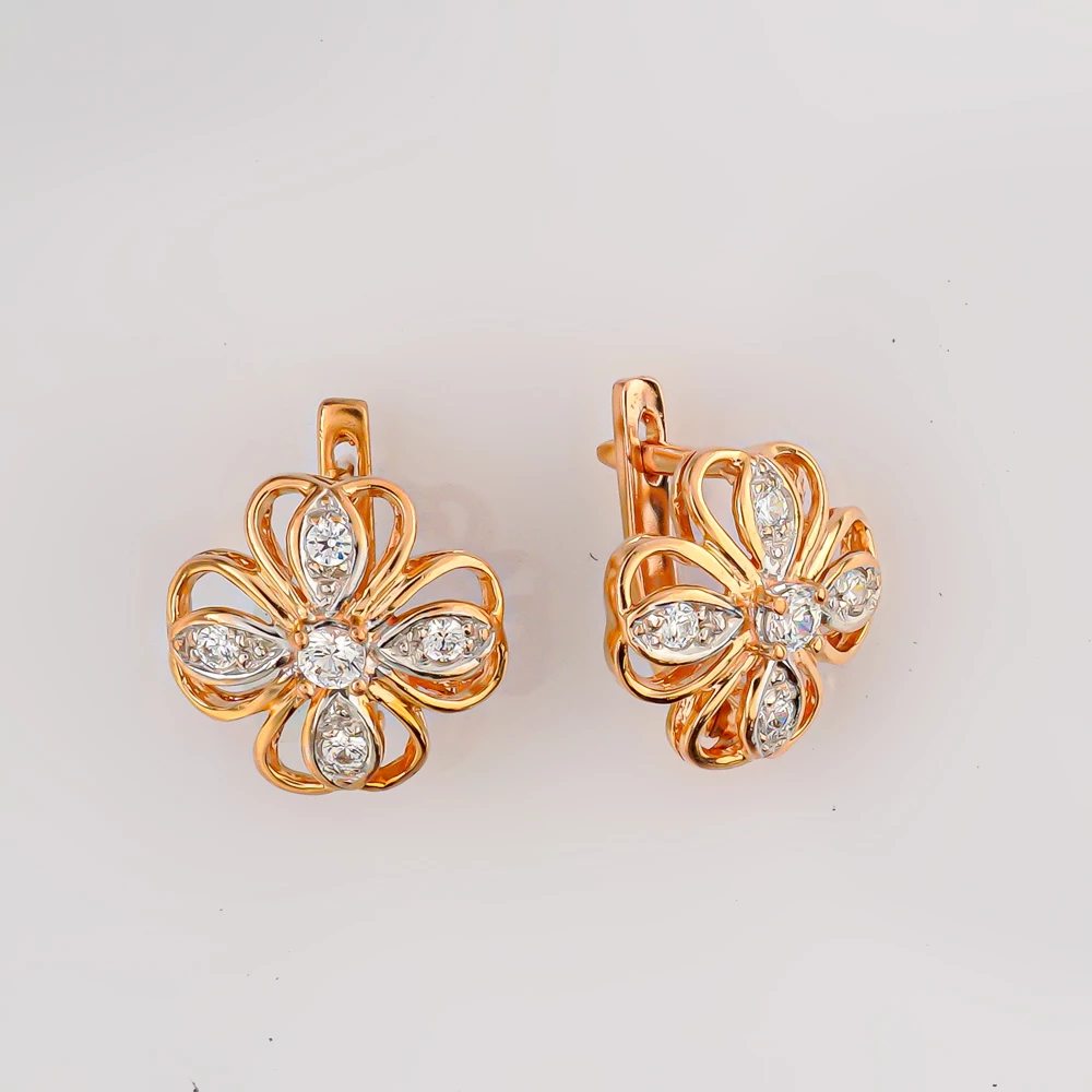 Серьги с фианитом из красного золота 585 пробы