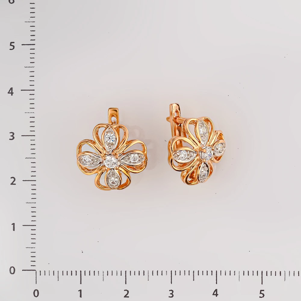 Серьги с фианитом из красного золота 585 пробы