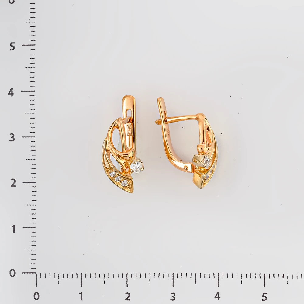 Серьги с фианитом из красного золота 585 пробы