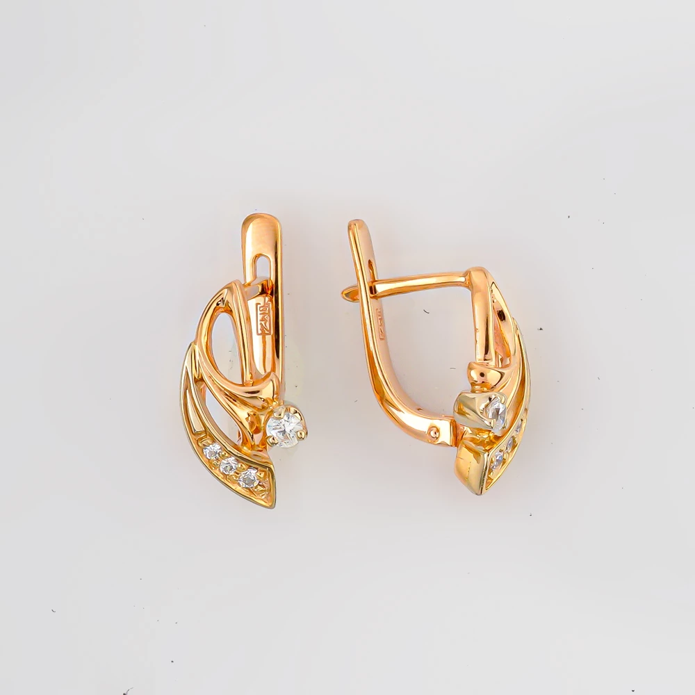 Серьги с фианитом из красного золота 585 пробы