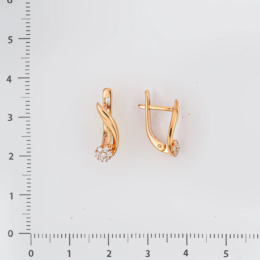 Серьги с фианитом из красного золота 585 пробы