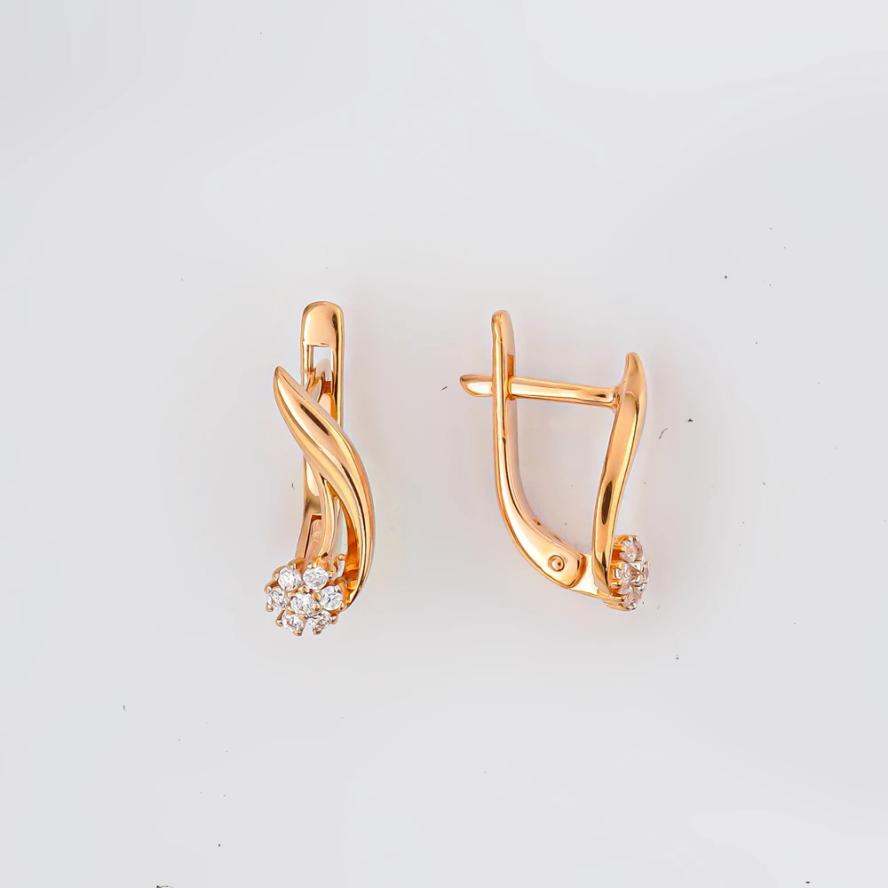 Серьги с фианитом из красного золота 585 пробы