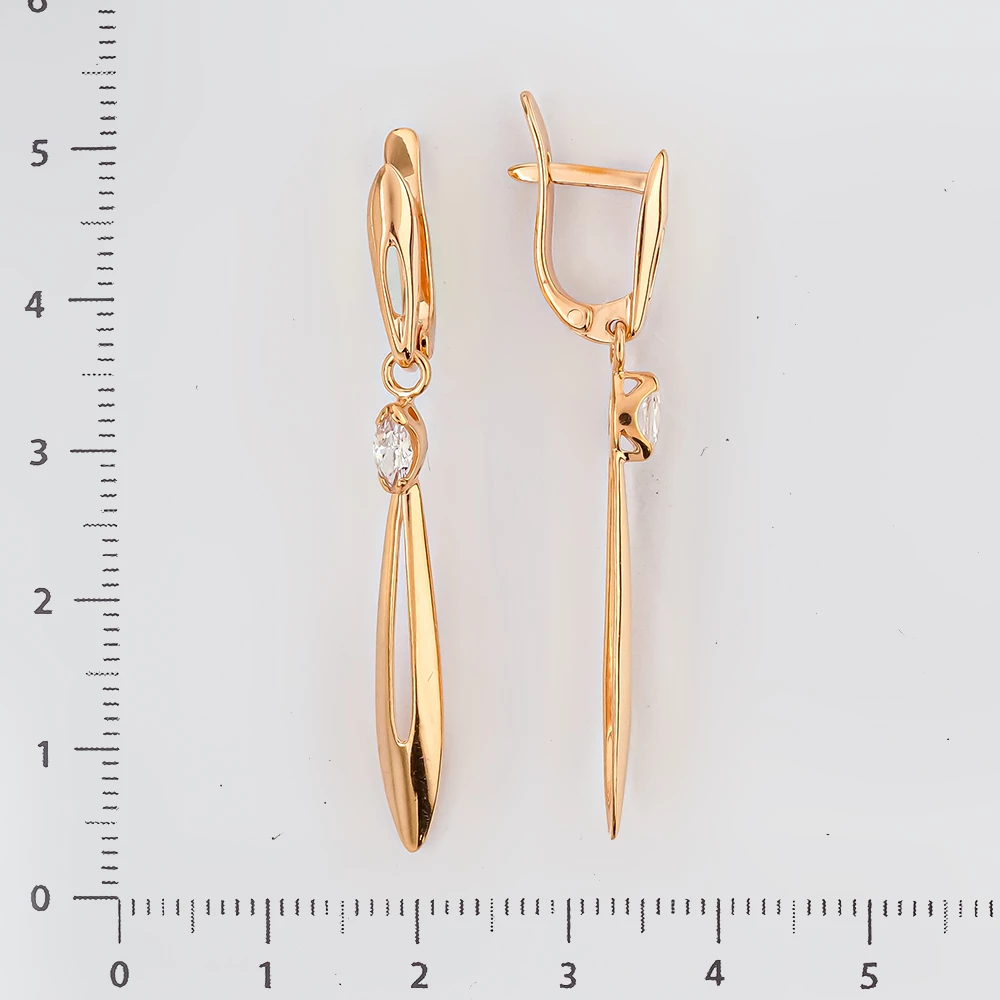 Серьги с фианитом из красного золота 585 пробы