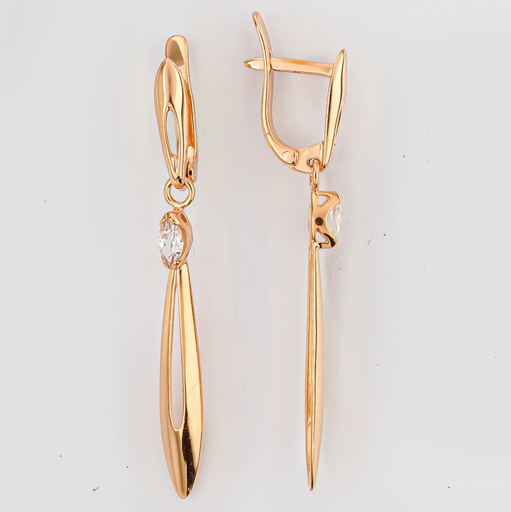 Серьги с фианитом из красного золота 585 пробы