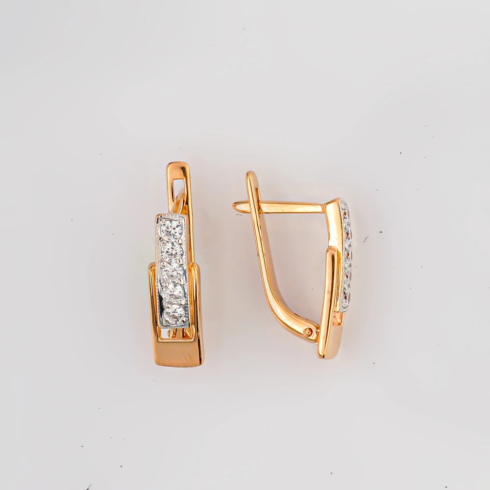 Серьги с фианитом из красного золота 585 пробы