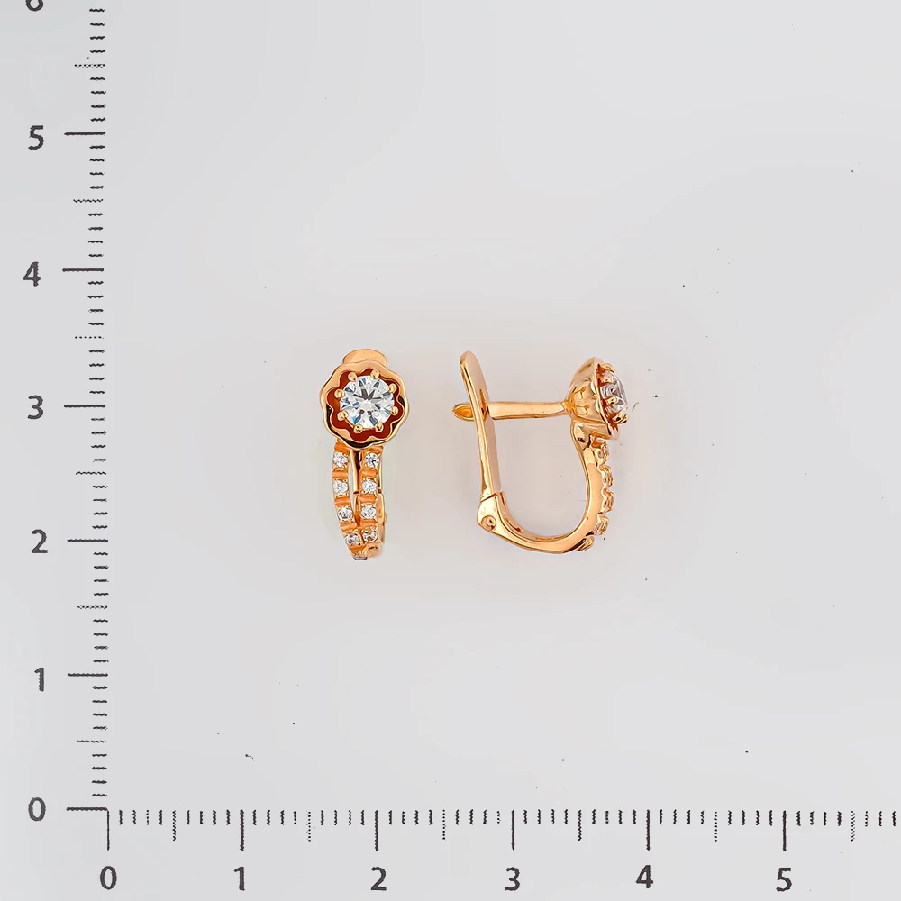 Серьги с фианитом из красного золота 585 пробы