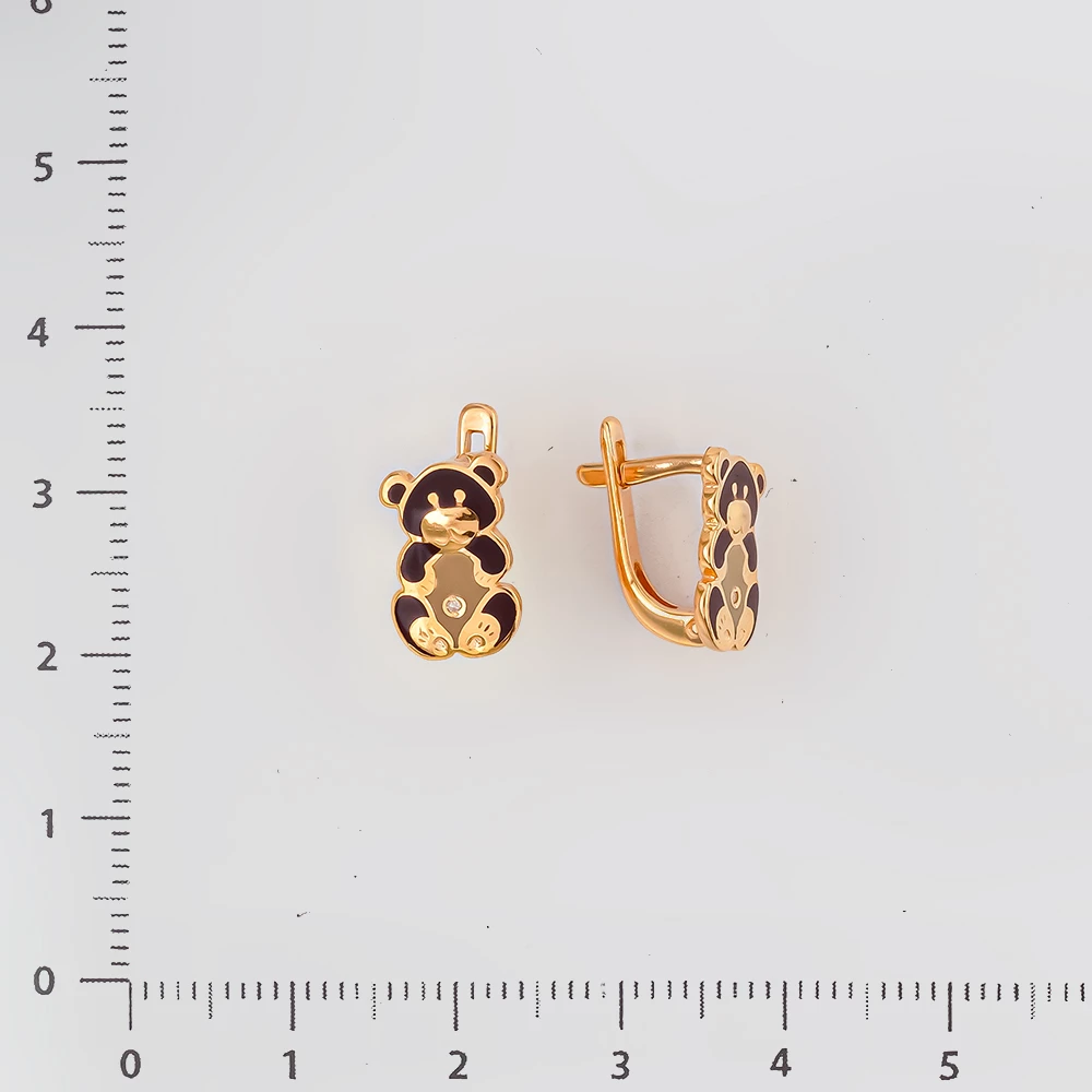 Серьги с эмалью из красного золота 585 пробы