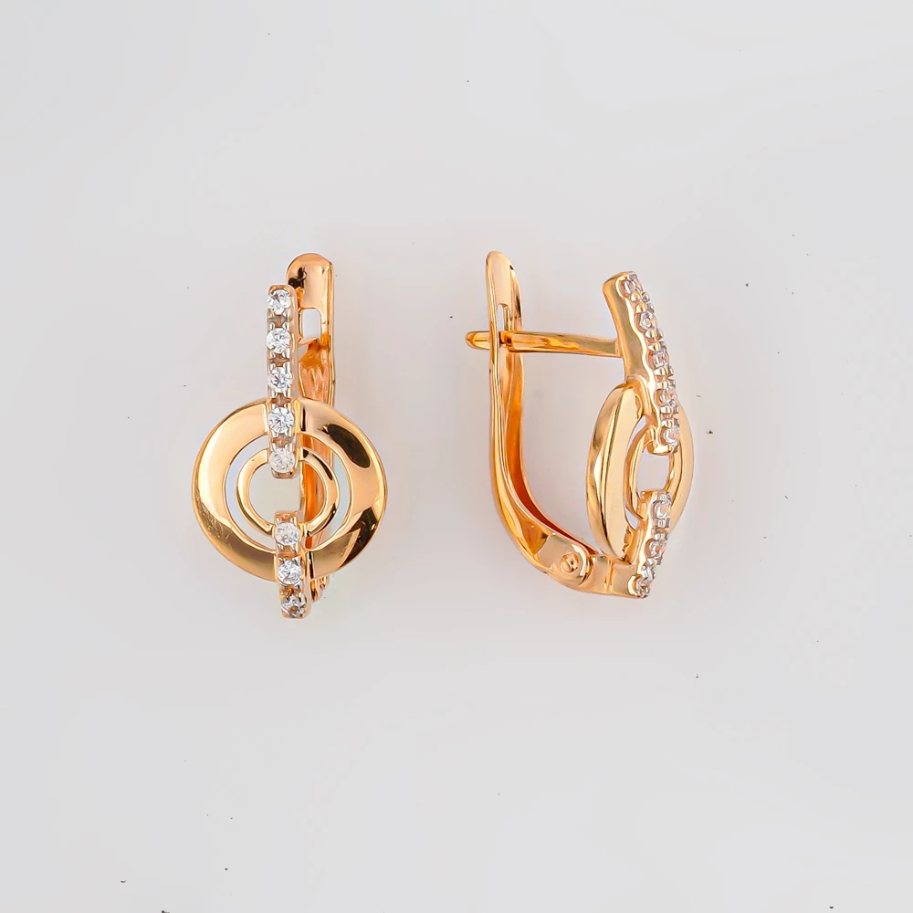 Серьги с фианитом из красного золота 585 пробы