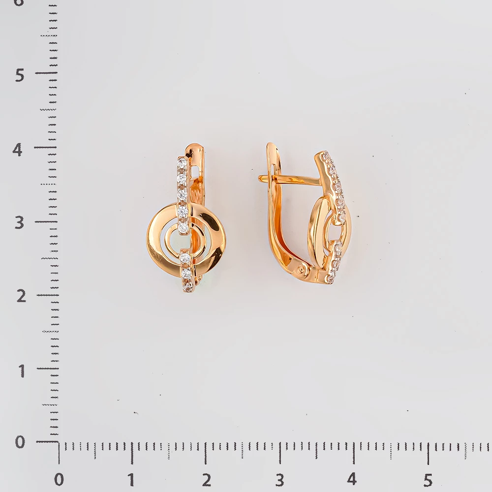 Серьги с фианитом из красного золота 585 пробы