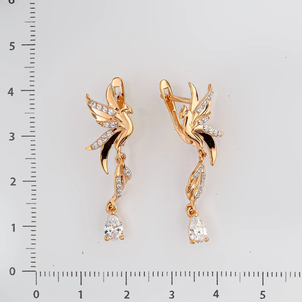 Серьги с фианитом из красного золота 585 пробы