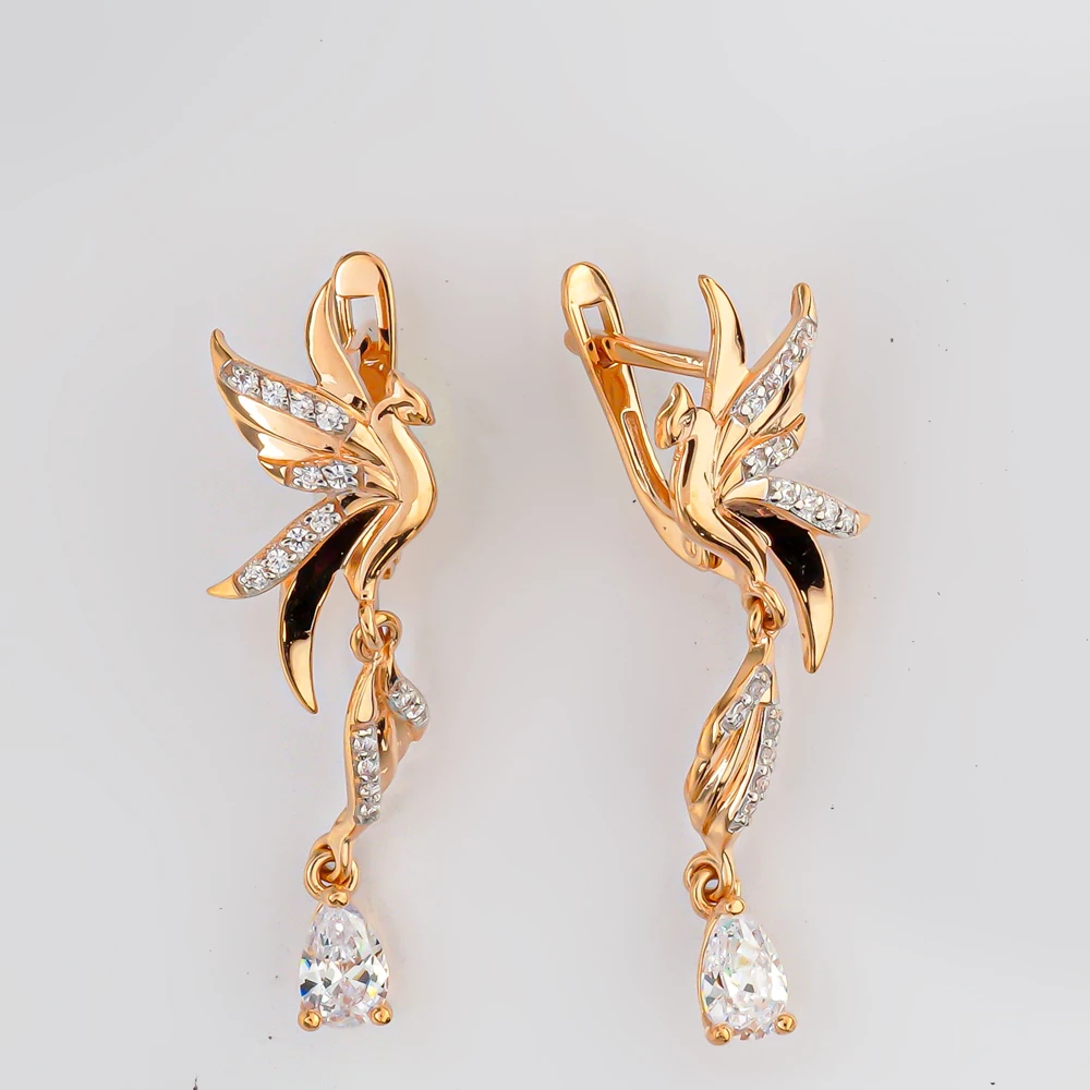 Серьги с фианитом из красного золота 585 пробы