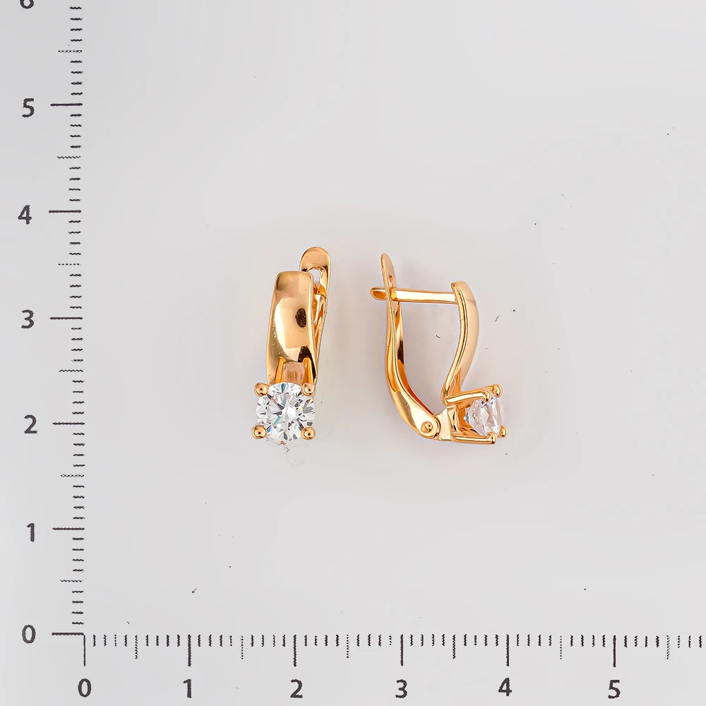 Серьги с фианитом из красного золота 585 пробы