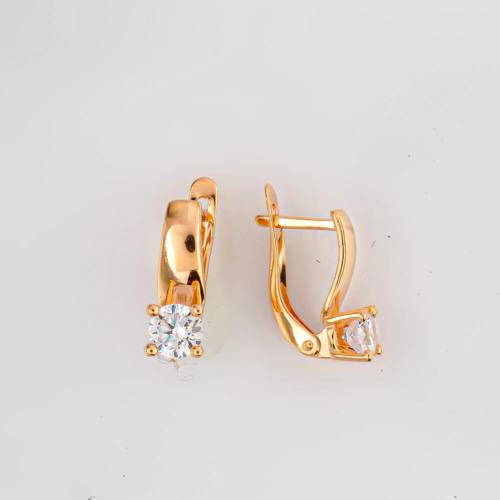 Серьги с фианитом из красного золота 585 пробы