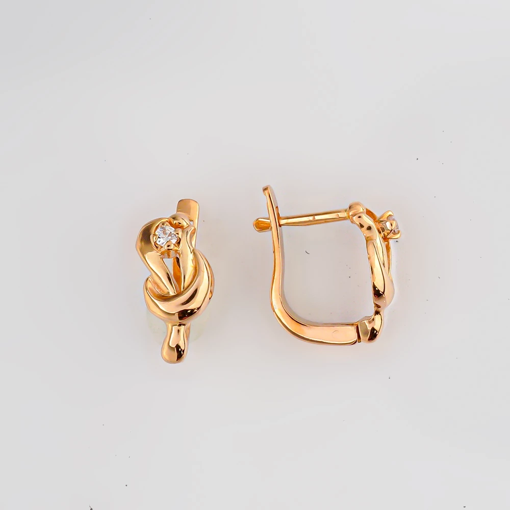 Серьги с фианитом из красного золота 585 пробы