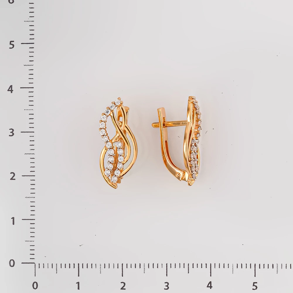 Серьги с фианитом из красного золота 585 пробы