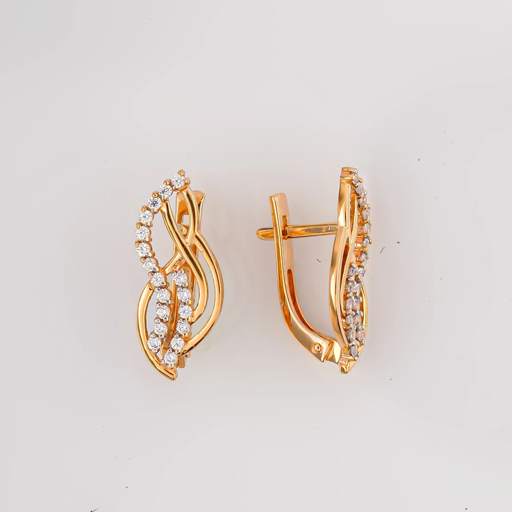 Серьги с фианитом из красного золота 585 пробы