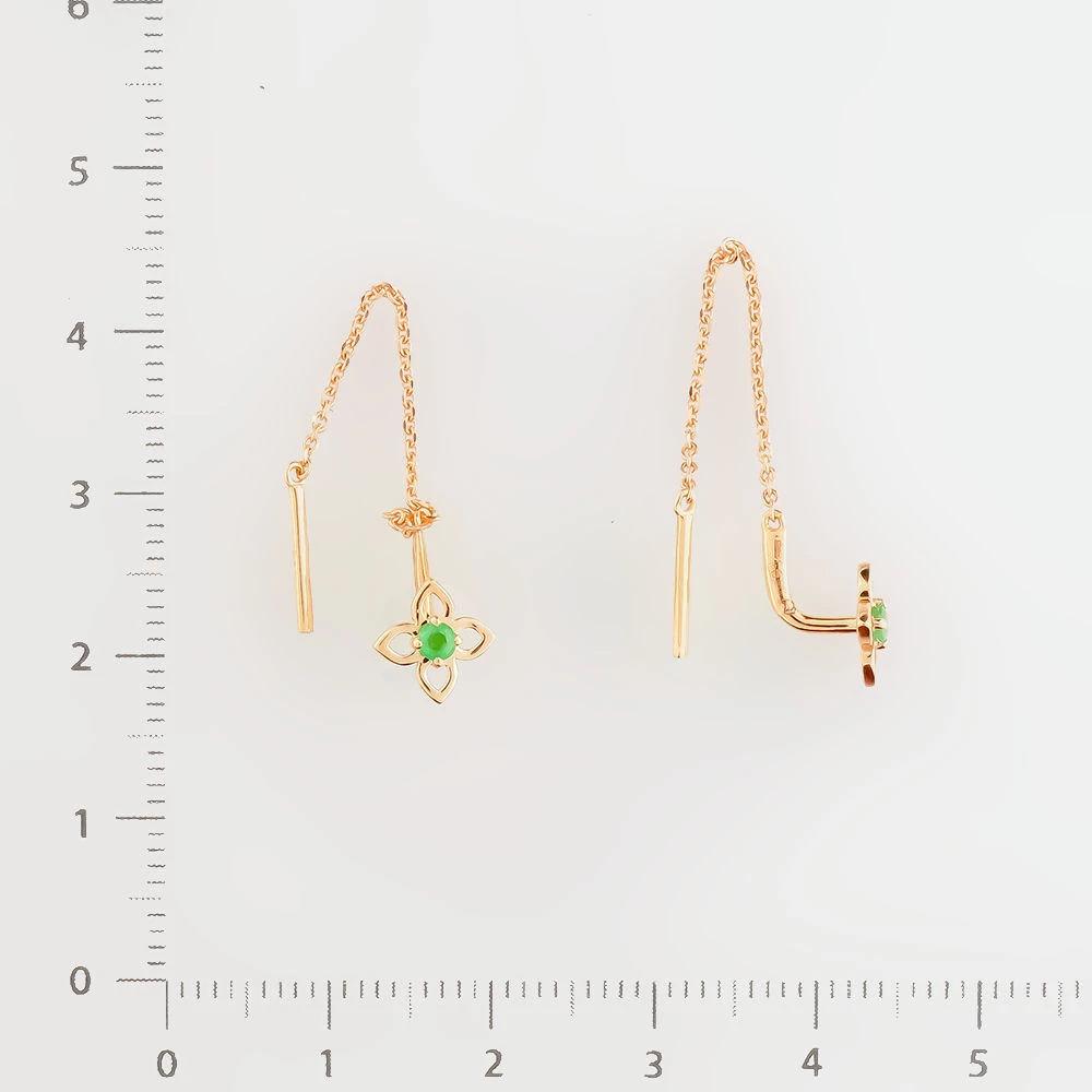 Серьги-продевки с изумрудом из красного золота 585 пробы