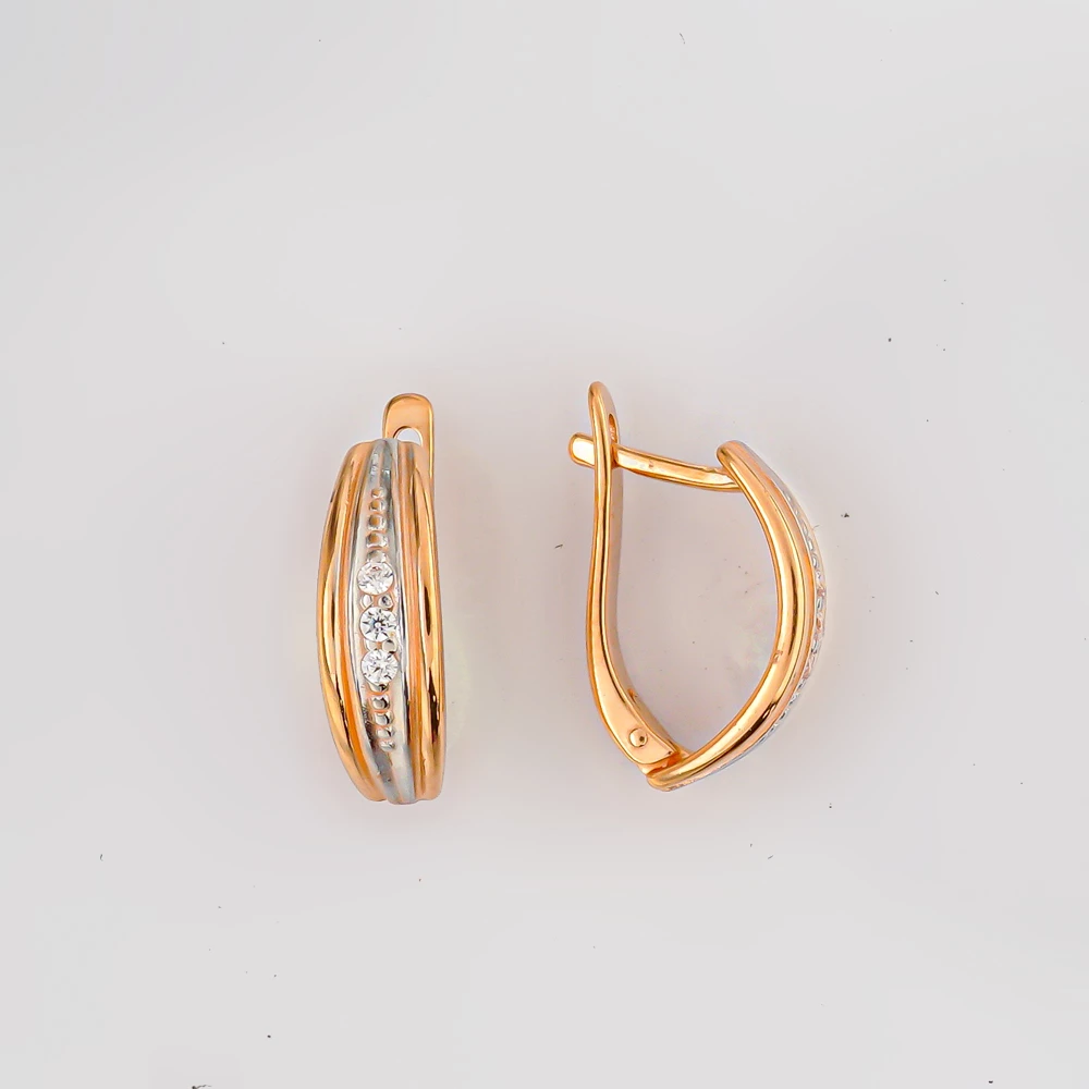 Серьги с фианитом из красного золота 585 пробы