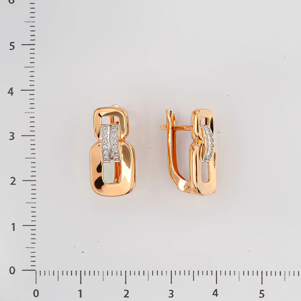 Серьги с фианитом из красного золота 585 пробы