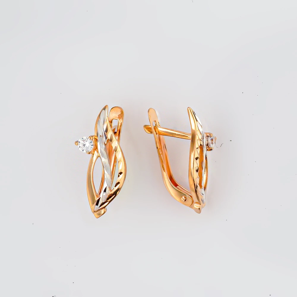 Серьги с фианитом из красного золота 585 пробы