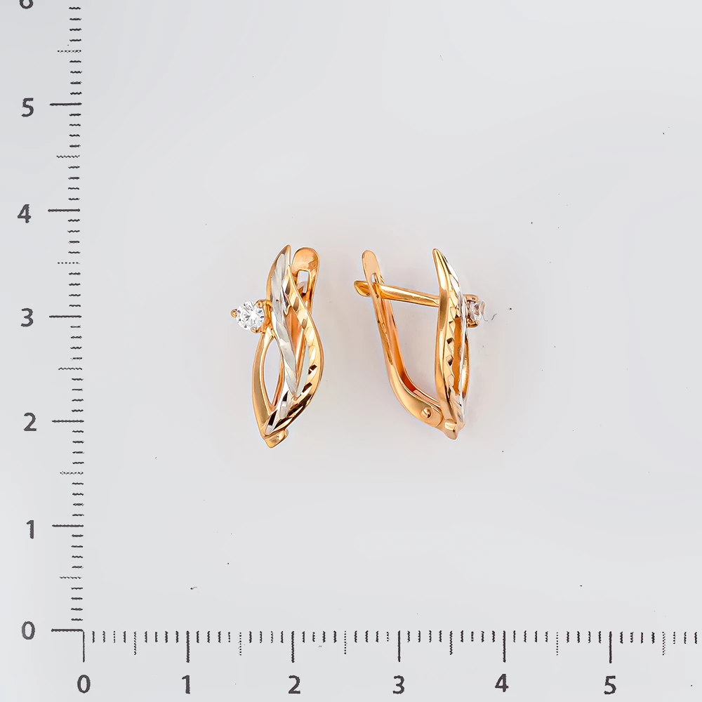 Серьги с фианитом из красного золота 585 пробы