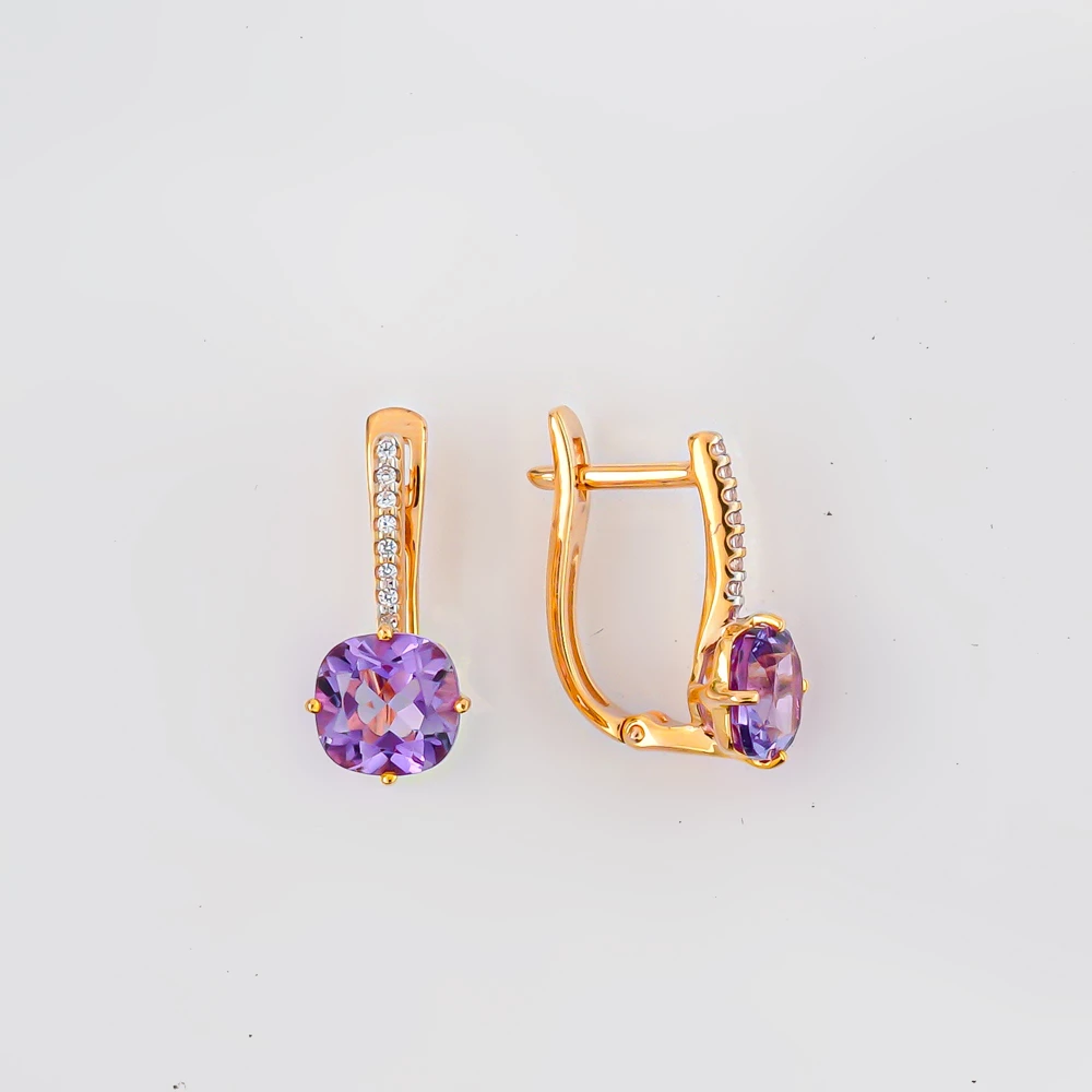 Серьги с фианитом из красного золота 585 пробы