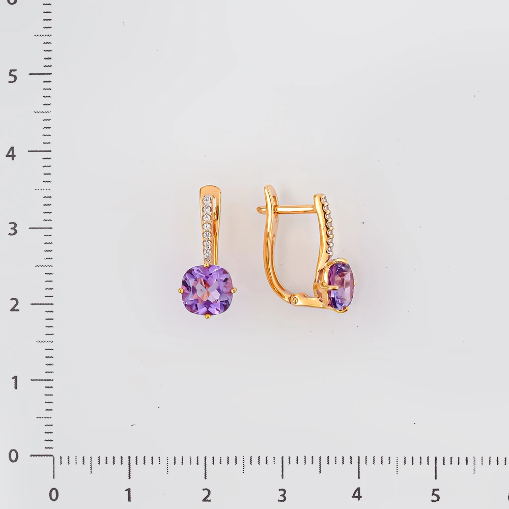 Серьги с фианитом из красного золота 585 пробы