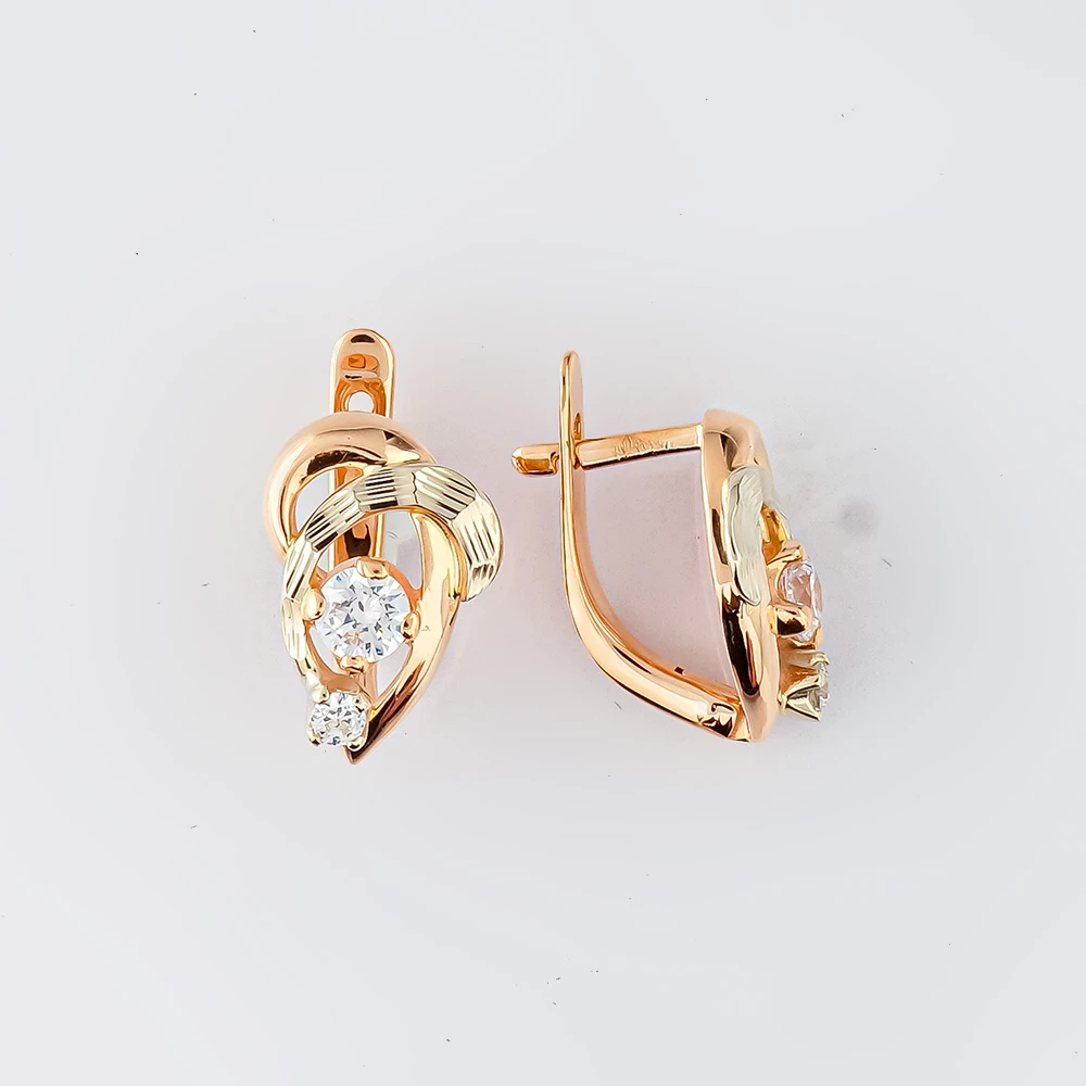 Серьги с фианитом из красного золота 585 пробы